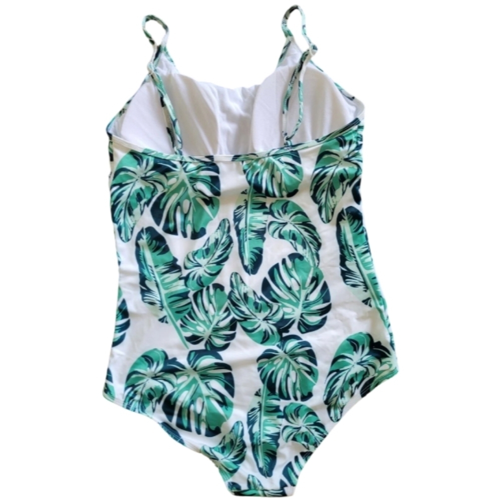 Crane Womens Plus Size Green & White Tropical Leaf  One Piece Swimsuit Size XXL - Picture 3 of 4